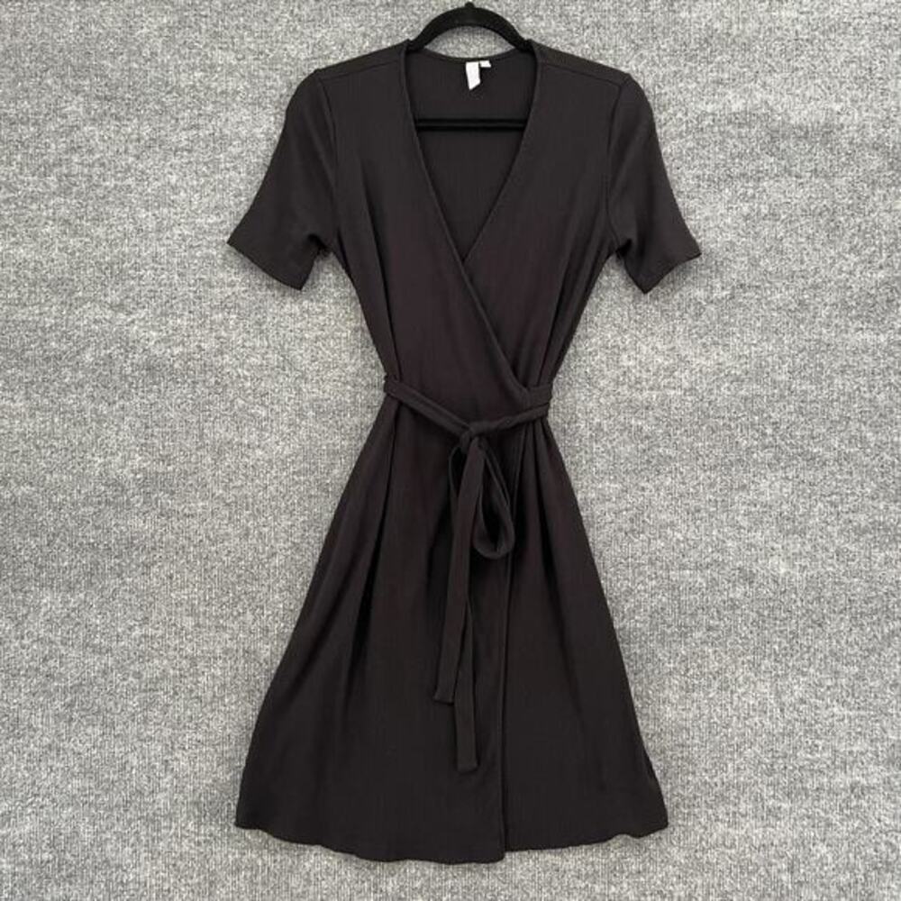 & Other Stories Wrap Dress Womens 10 Black Ribbed Jersey Knit Short Sleeve LBD